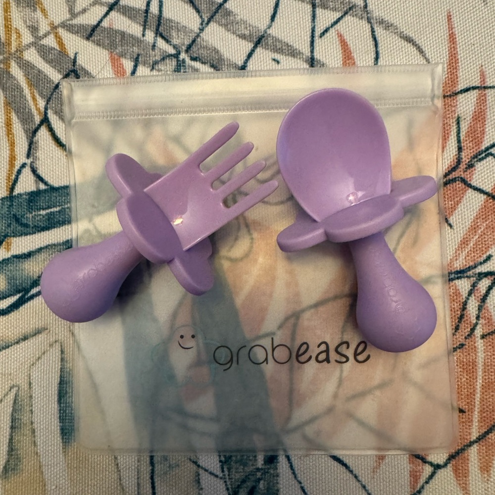 Grabease Baby and Toddler Self-Feeding Utensils Spoon and Fork Set in Purple